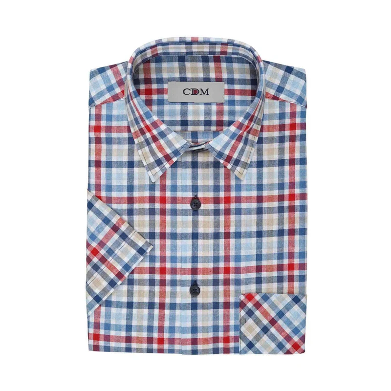 CDM® Herren Hemd rot/blau 1/2 Arm comfort fit