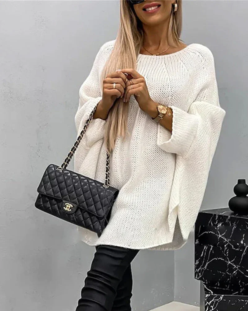 Damen Cape-Strickpullover mit weiten Ärmeln