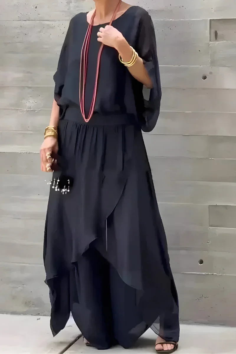Damen Set mit weitem Oberteil und asymmetrischer Hose