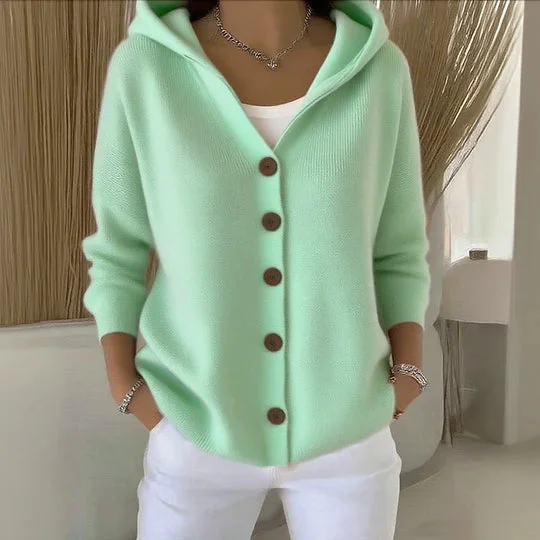 Damen Kapuzen Strickjacke aus Baumwolle mit Knöpfen