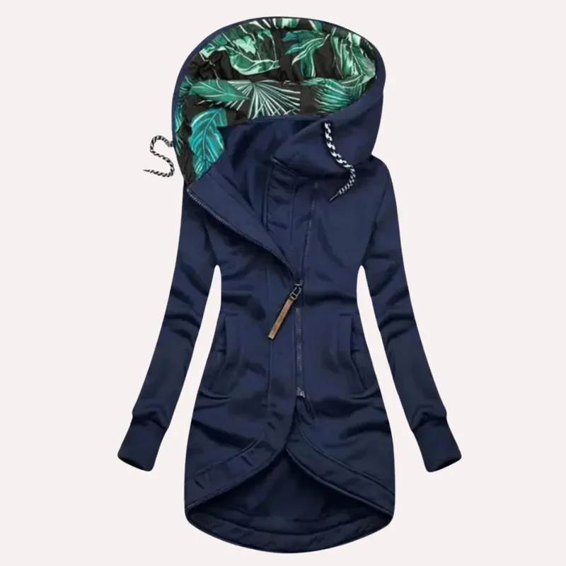 Damen Kapuzenjacke mit tropischem Innenfutter und Asymmetrischem Reißverschluss
