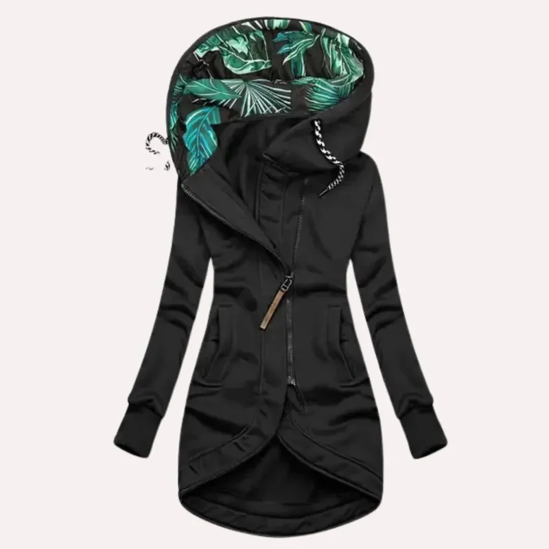 Damen Kapuzenjacke mit tropischem Innenfutter und Asymmetrischem Reißverschluss