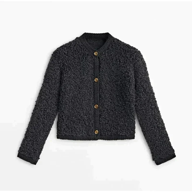 Damen Teddy Strickjacke lässiger Stil mit Knöpfen