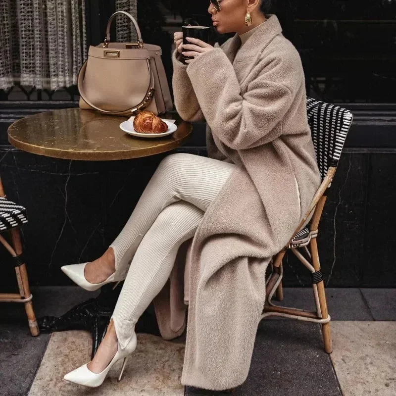 Damen Oversized Mantel mit Reverskragen und Taschen