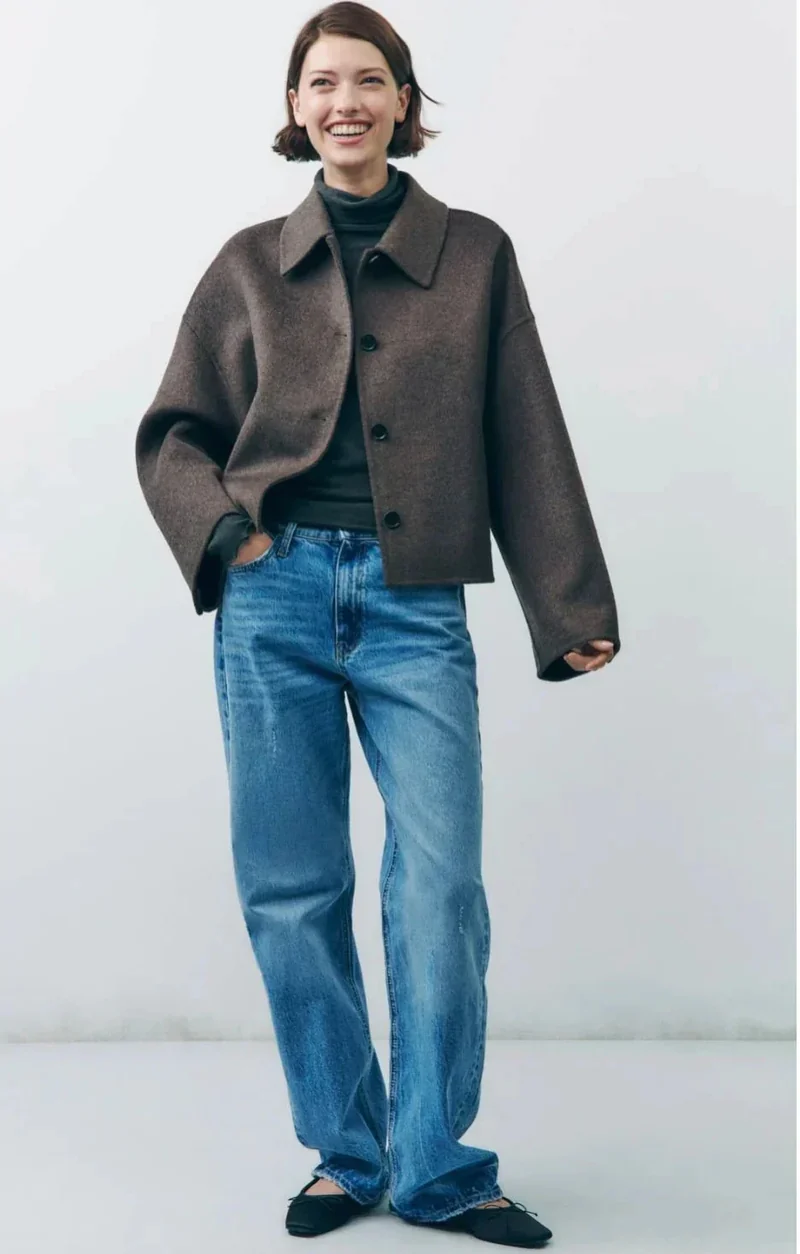 Damen Kurzjacke in Braun mit Knopfverschluss