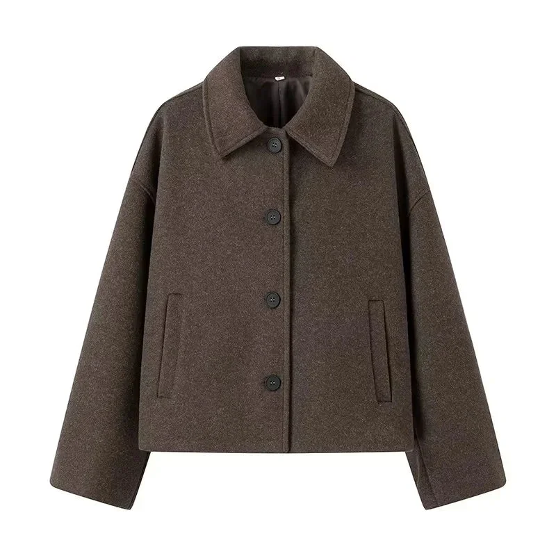 Damen Kurzjacke in Braun mit Knopfverschluss