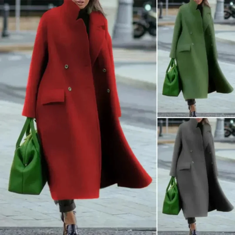 Langer Damenmantel mit Knopfleiste und praktischen Taschen