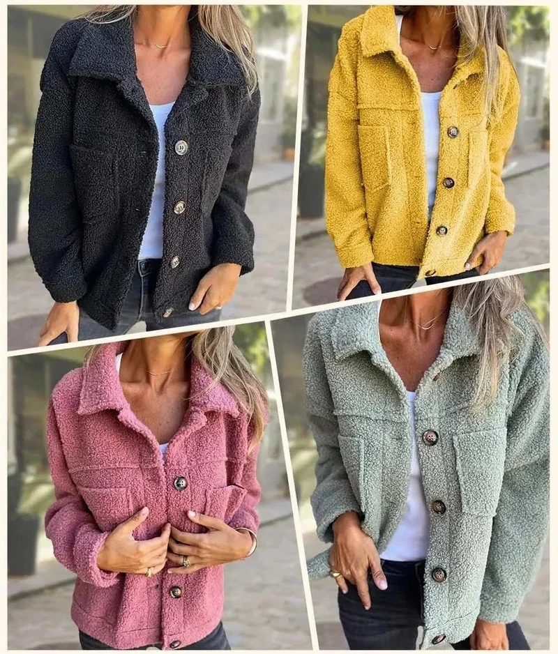 Damen Fleecejacke mit Knopfverschluss und Brusttaschen