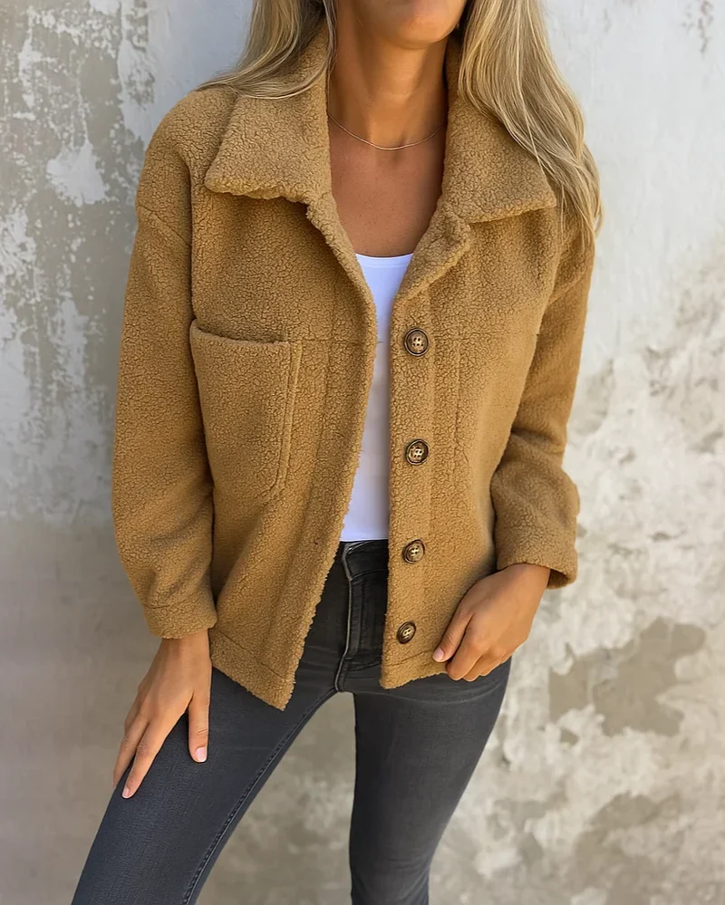Damen Fleecejacke mit Knopfverschluss und Brusttaschen
