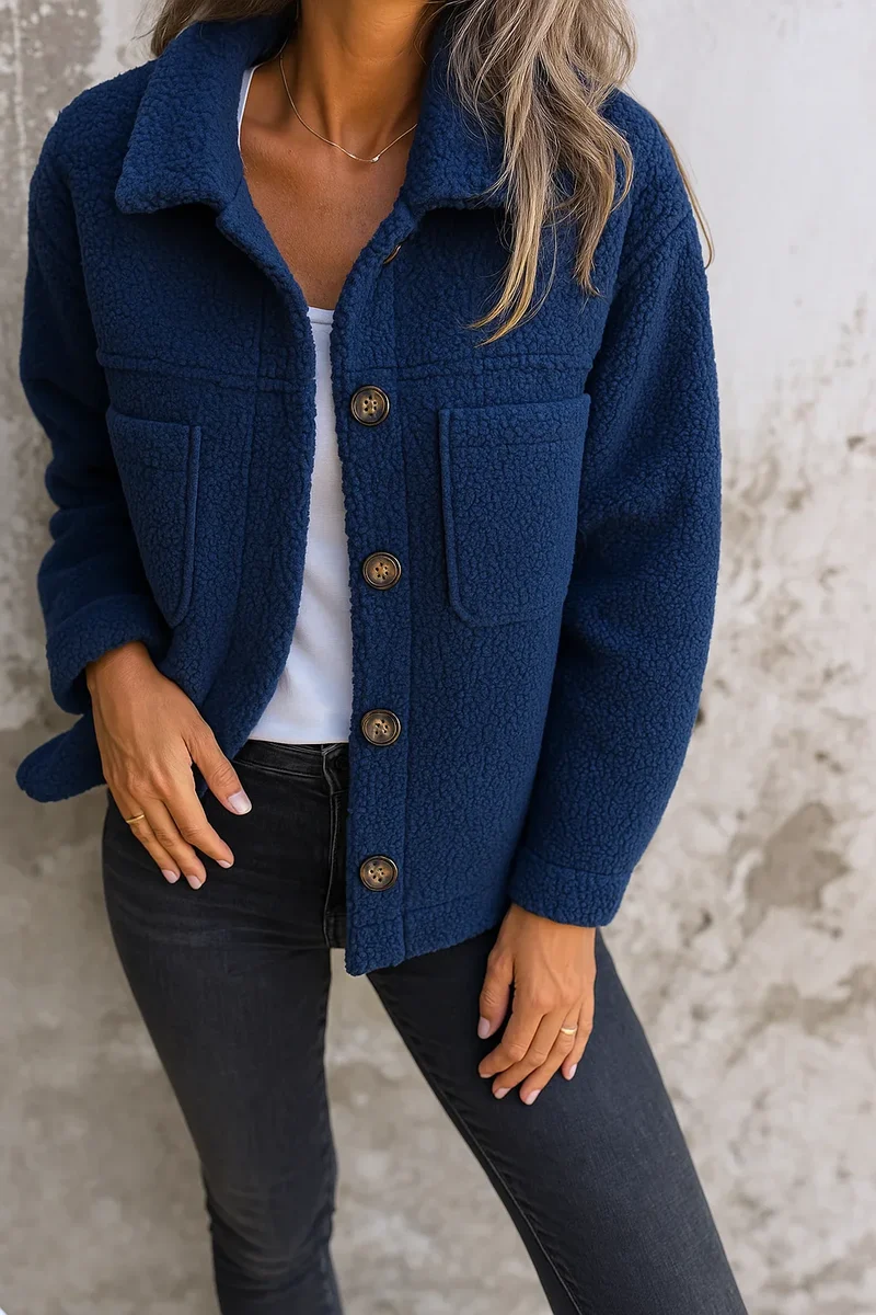Damen Fleecejacke mit Knopfverschluss und Brusttaschen