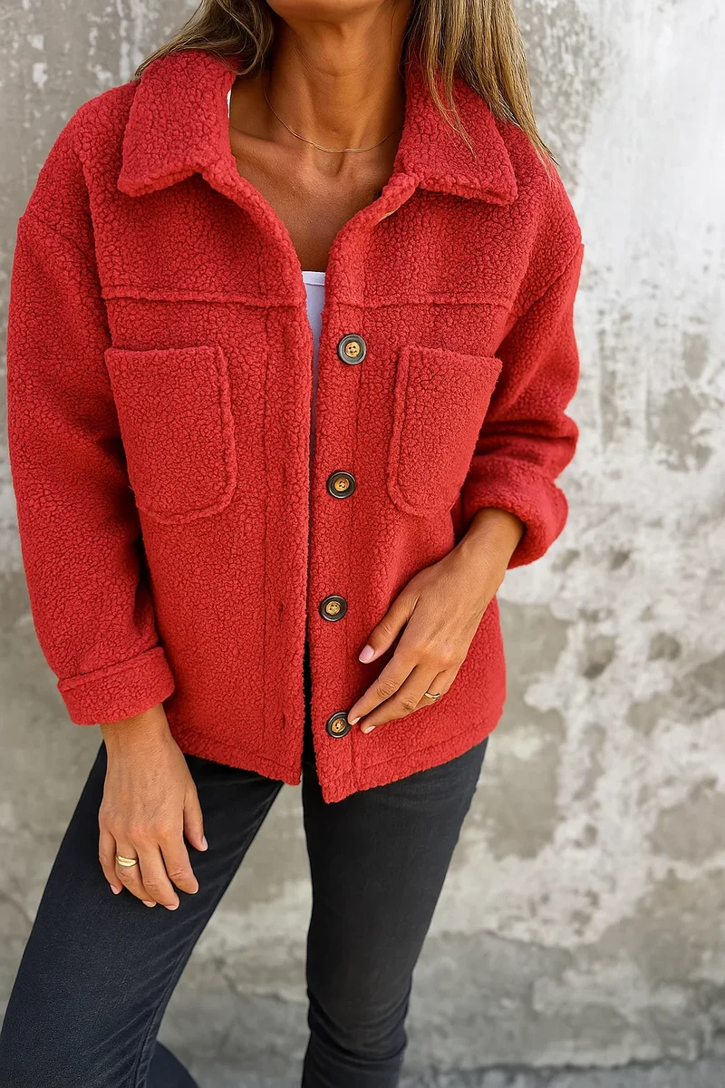 Damen Fleecejacke mit Knopfverschluss und Brusttaschen