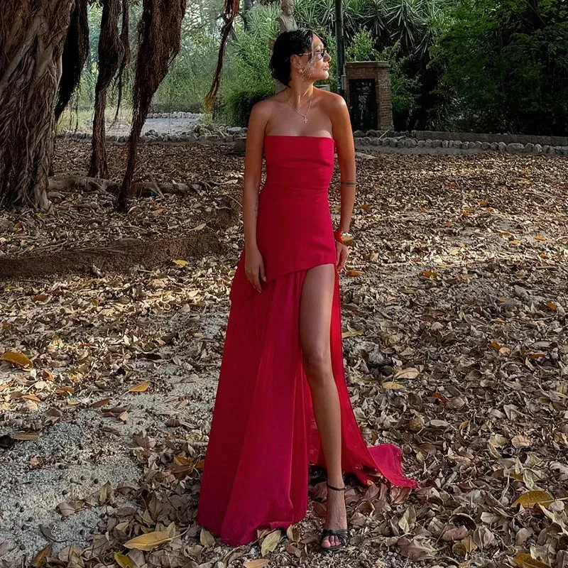 Damen Maxikleid mit asymmetrischen Schichten und geradem Schnitt