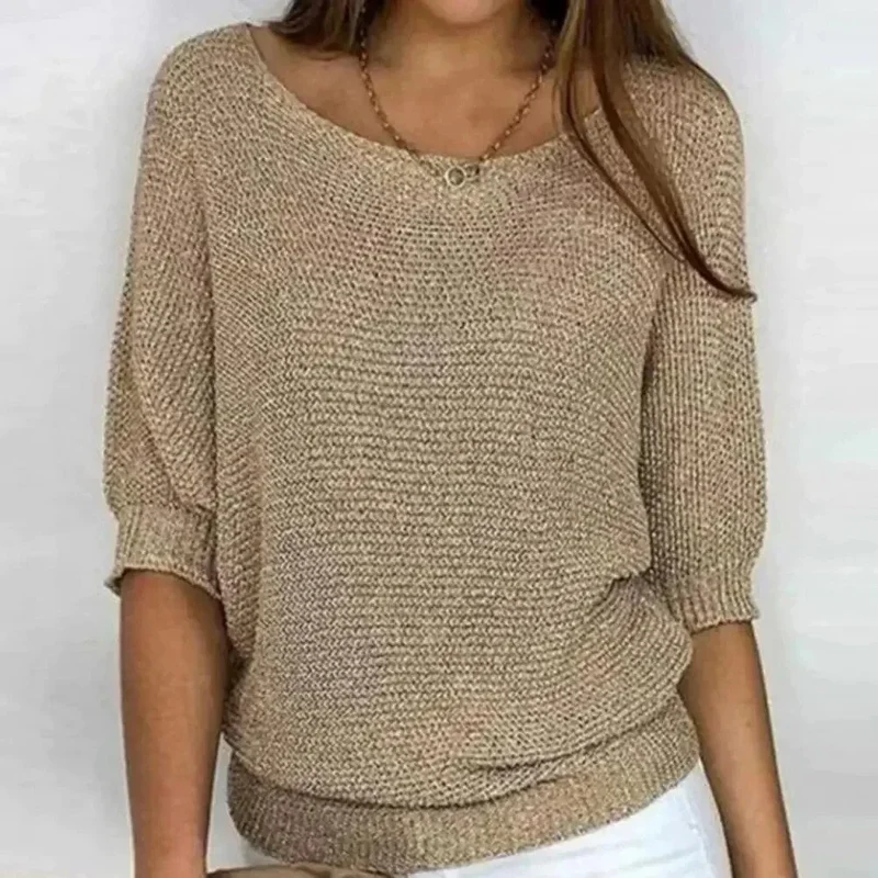 Damen 3/4 Arm Pullover mit Rundhalsausschnitt