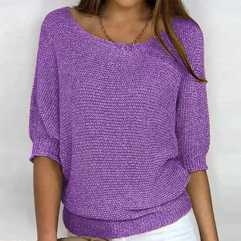 Damen 3/4 Arm Pullover mit Rundhalsausschnitt