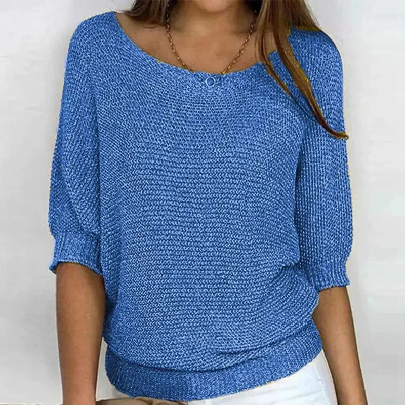 Damen 3/4 Arm Pullover mit Rundhalsausschnitt