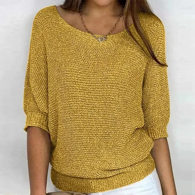 Damen 3/4 Arm Pullover mit Rundhalsausschnitt
