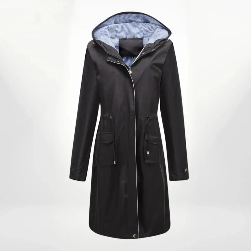 Damen Regenmantel mit Kapuze und praktischen Taschen