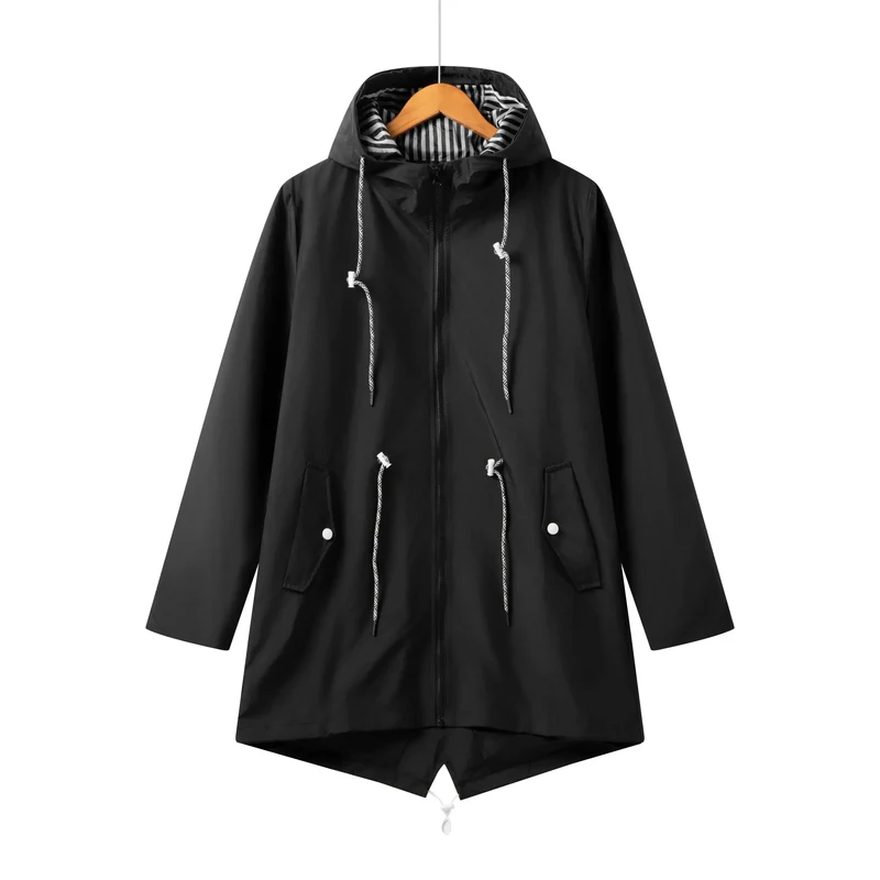Damen Regenjacke mit Reißverschluss und Kordelzug
