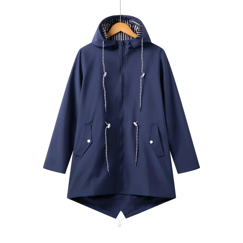 Damen Regenjacke mit Reißverschluss und Kordelzug