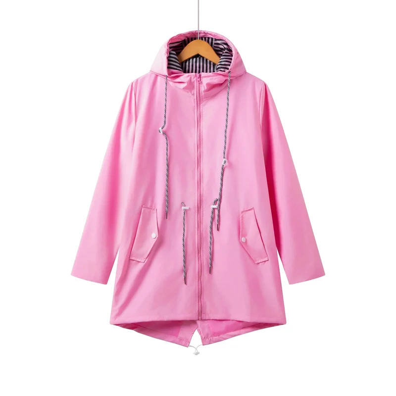 Damen Regenjacke mit Reißverschluss und Kordelzug