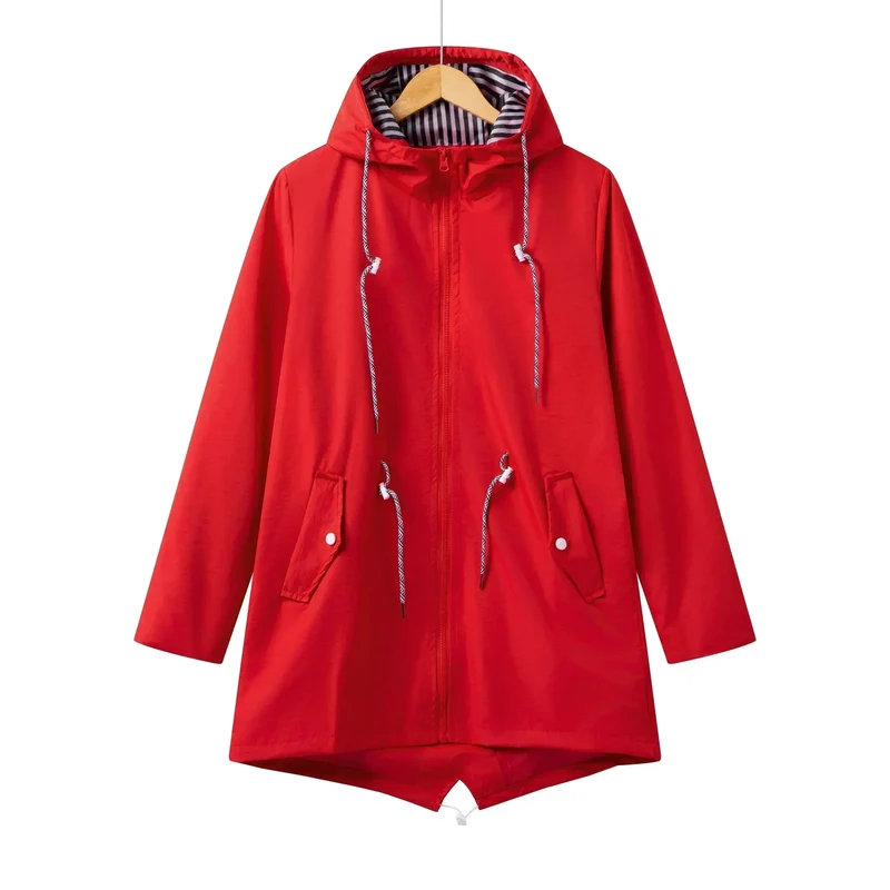 Damen Regenjacke mit Reißverschluss und Kordelzug