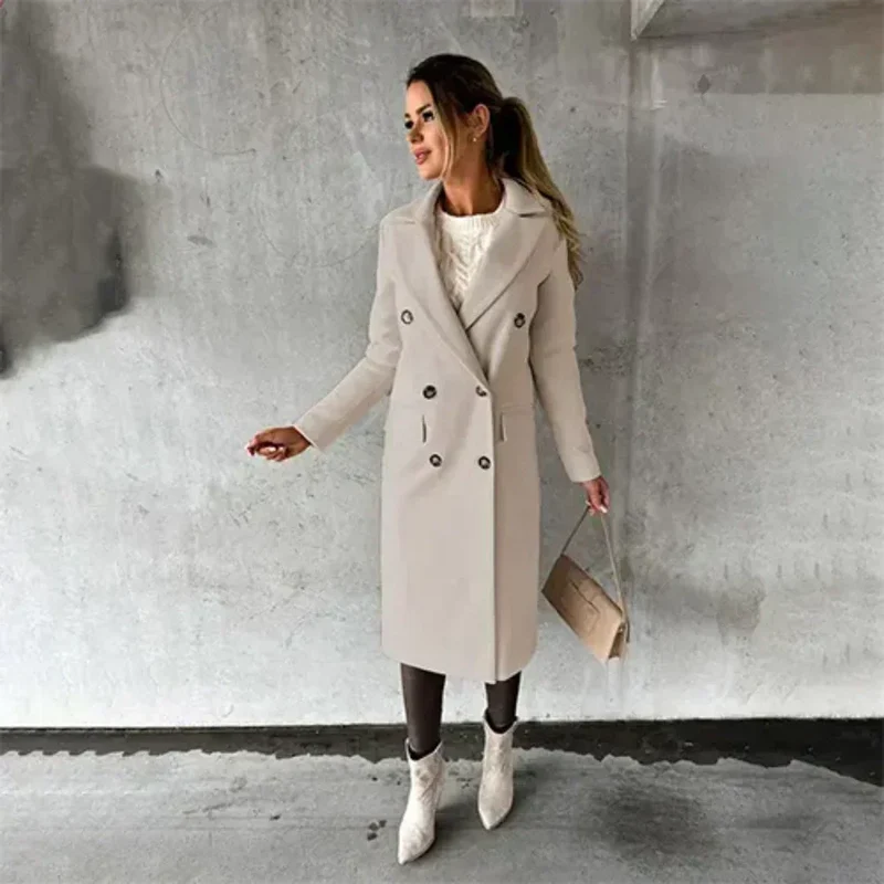 Langer Damen Wintermantel mit Knopfleiste