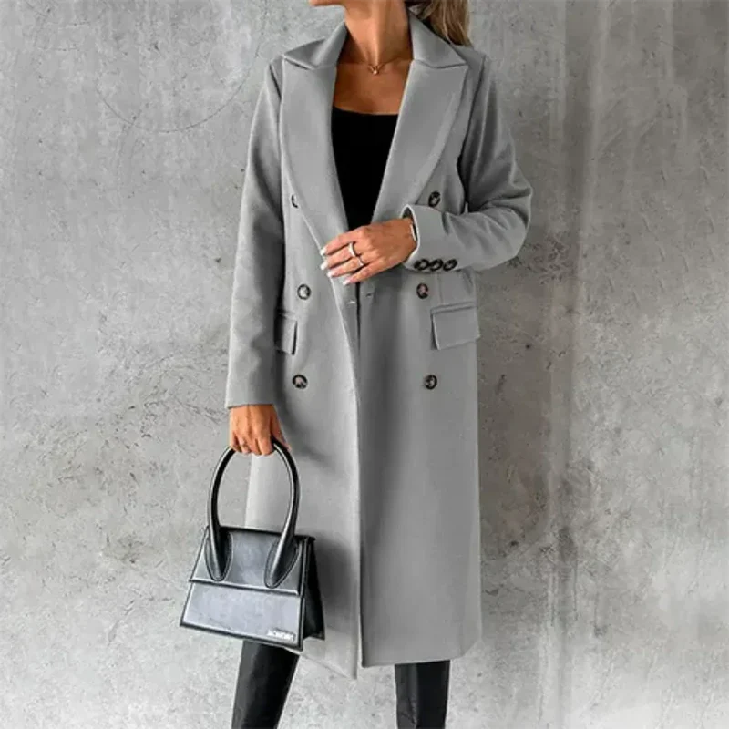 Langer Damen Wintermantel mit Knopfleiste