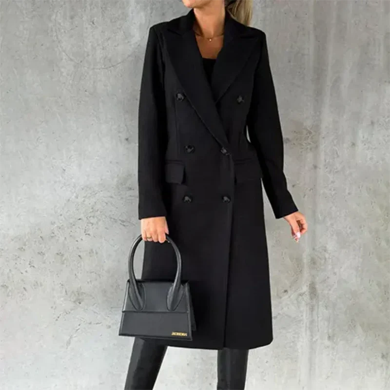 Langer Damen Wintermantel mit Knopfleiste