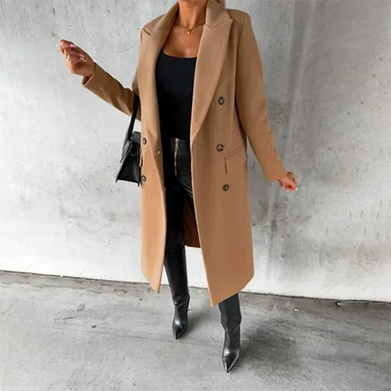 Langer Damen Wintermantel mit Knopfleiste