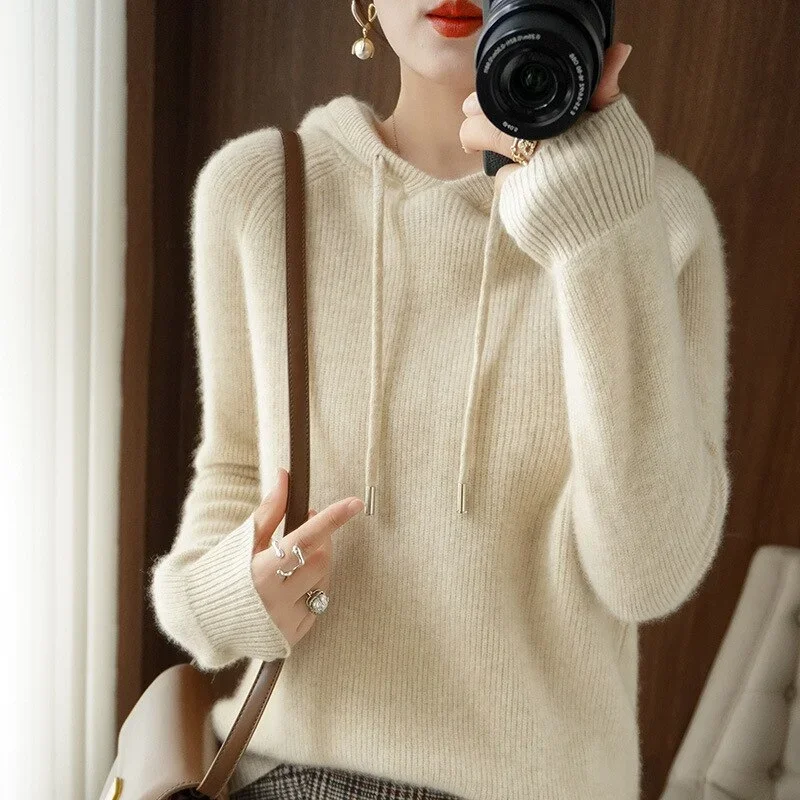 Damen Hoodie mit Kordelzug und Rippbündchen