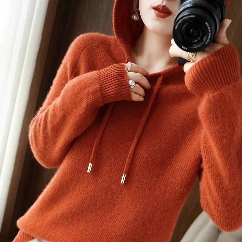 Damen Hoodie mit Kordelzug und Rippbündchen