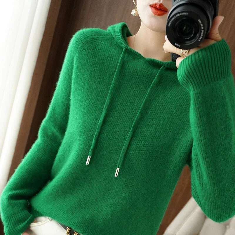 Damen Hoodie mit Kordelzug und Rippbündchen