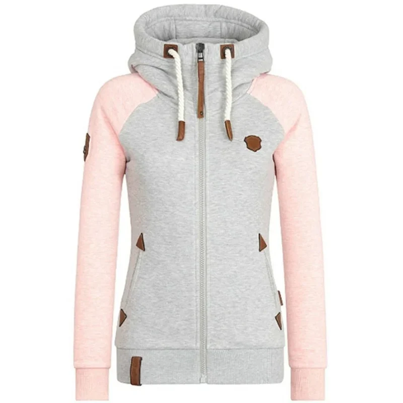 Damen Zip Hoodie mit Kapuze und braunen Details