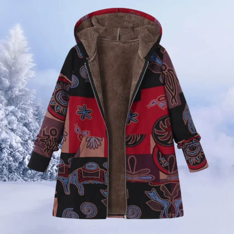 Damen Winterjacke mit trendigem Blumenmuster und Kapuze