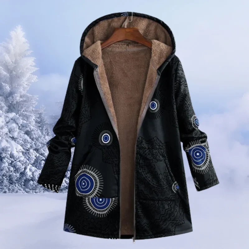 Damen Winterjacke mit trendigem Blumenmuster und Kapuze