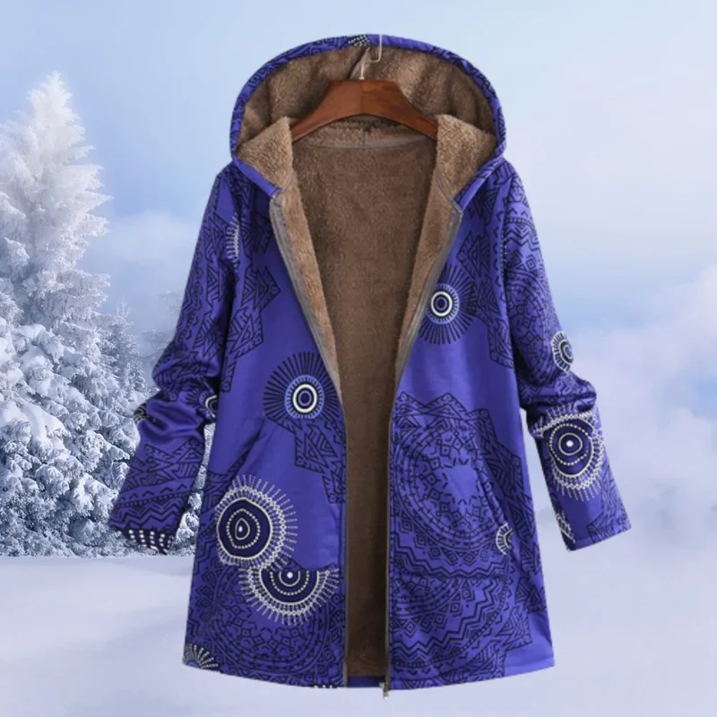 Damen Winterjacke mit trendigem Blumenmuster und Kapuze