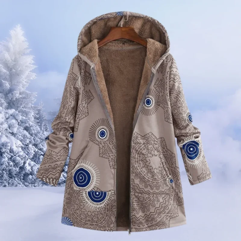 Damen Winterjacke mit trendigem Blumenmuster und Kapuze