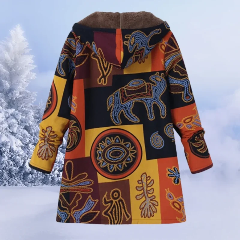 Damen Winterjacke mit trendigem Blumenmuster und Kapuze
