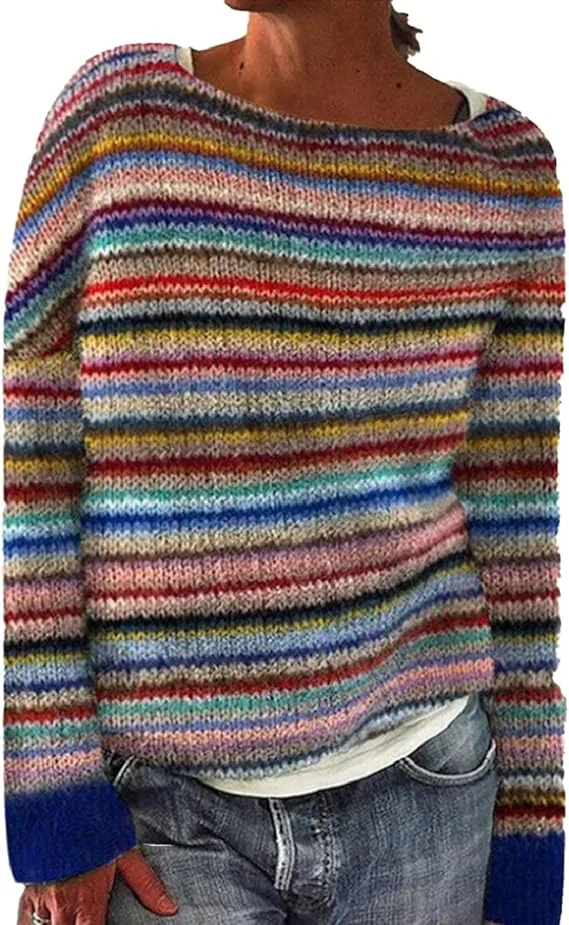 Damen Gestreifter Pullover mit Rundhalsausschnitt
