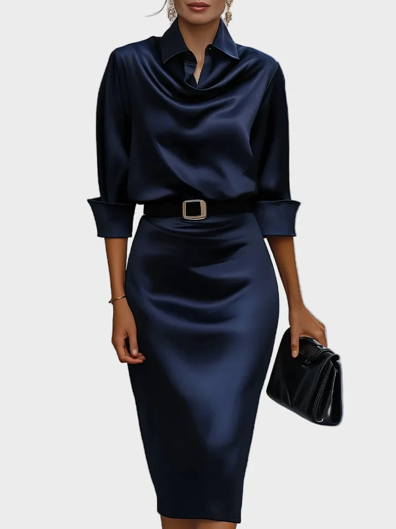 Sophia - Schimmerndes Midikleid mit drapiertem Kragen