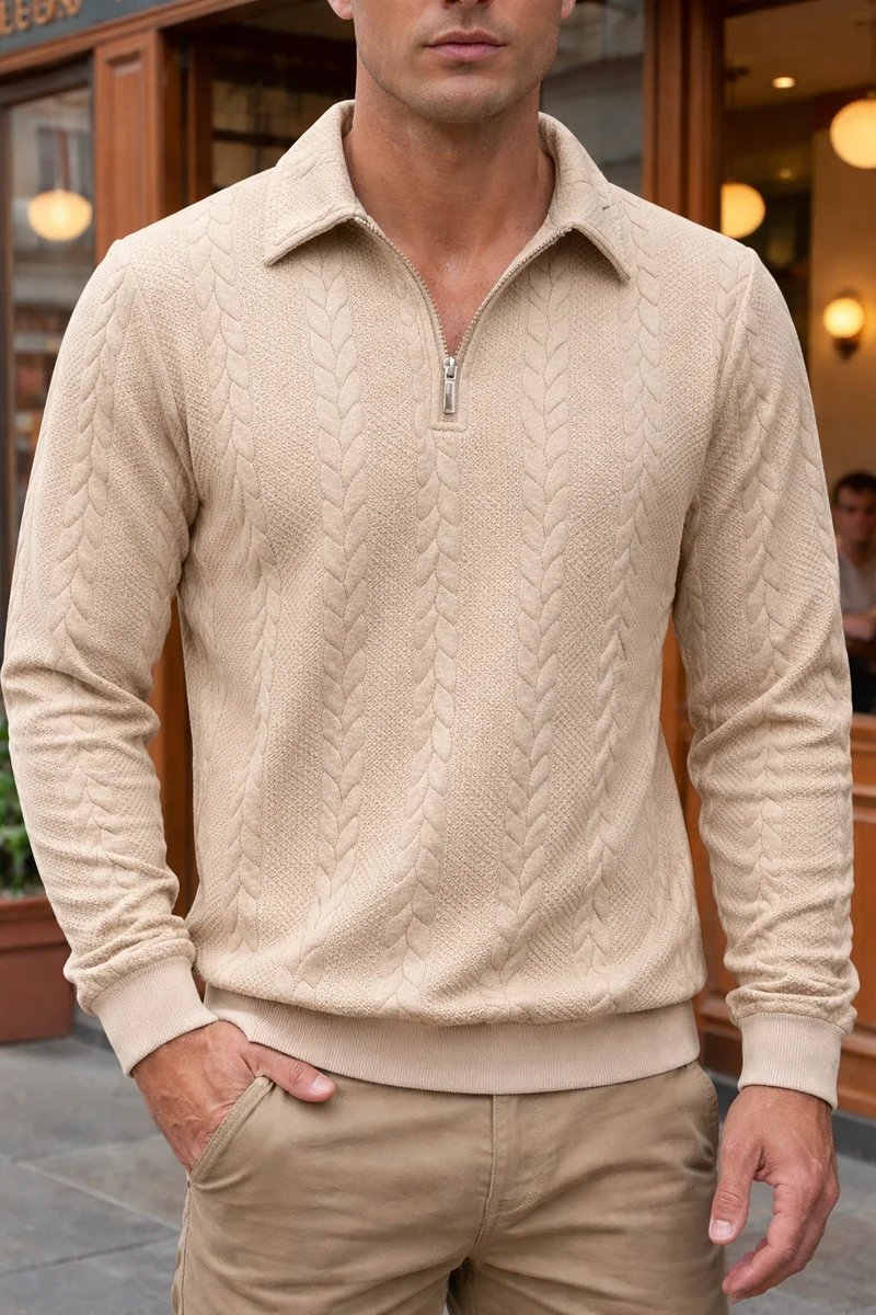 Ethan - Texturiertes Poloshirt mit 1/4-Reißverschluss