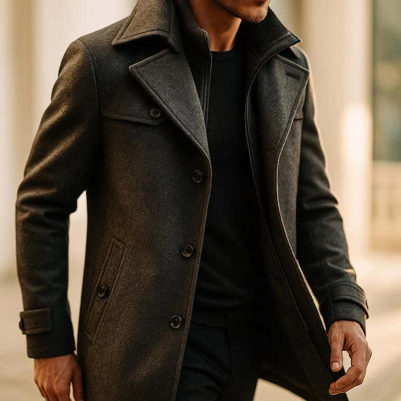 Eleganter Winddichter Herren Wollmantel