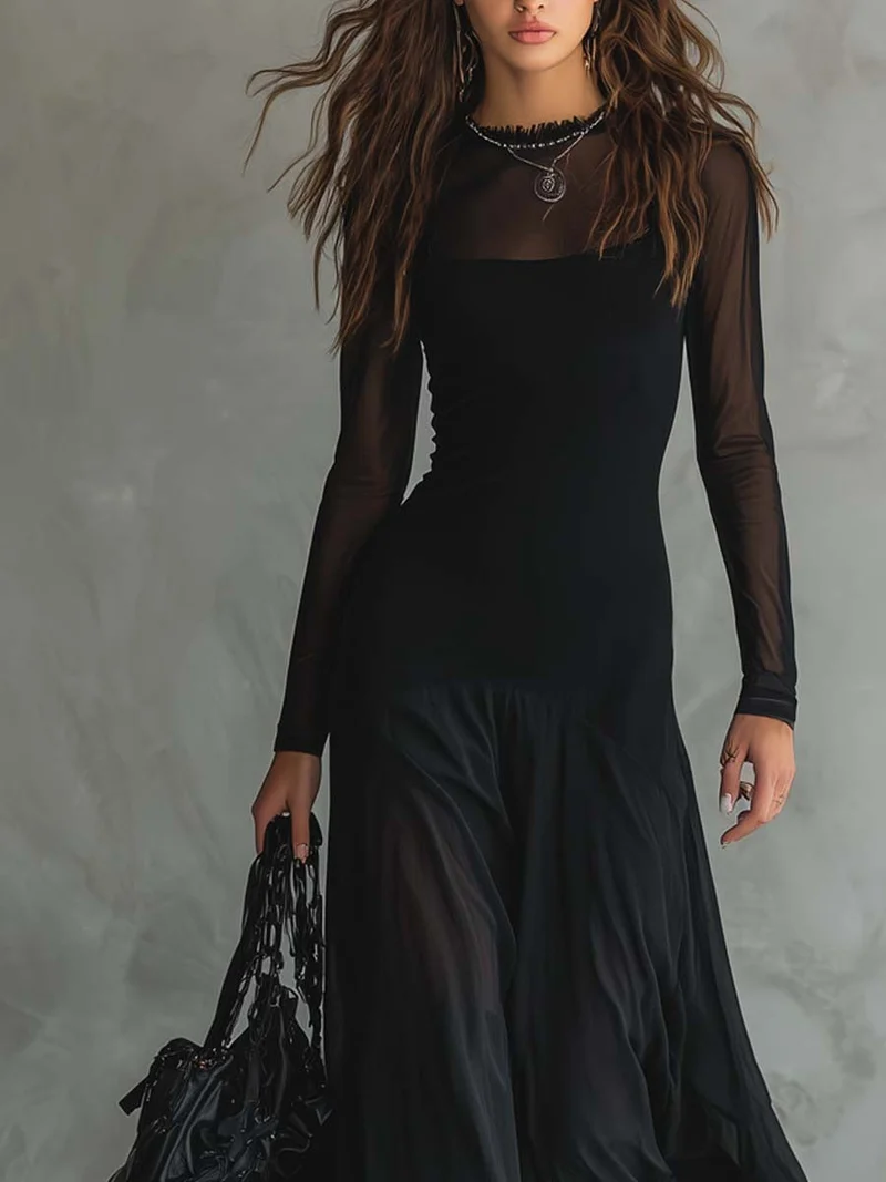 Eliza - Ätherisches Langarm-Maxikleid