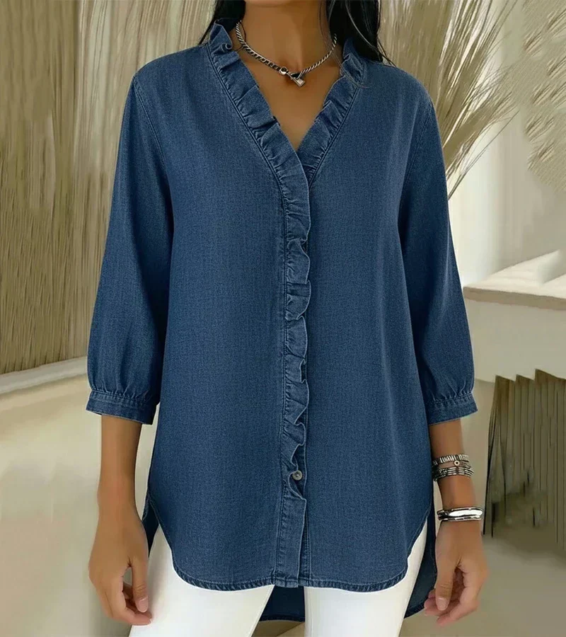 Grace – Weiche Bluse mit Rüschen und V-Ausschnitt