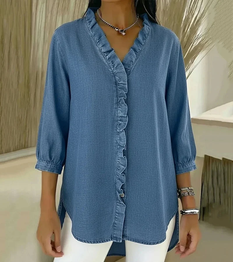 Grace – Weiche Bluse mit Rüschen und V-Ausschnitt