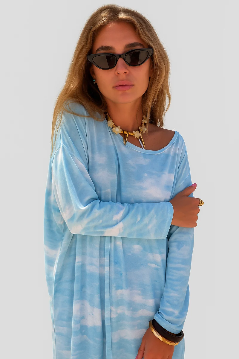 Aurora langärmliges Sommer-Maxikleid mit einzigartigem Druck