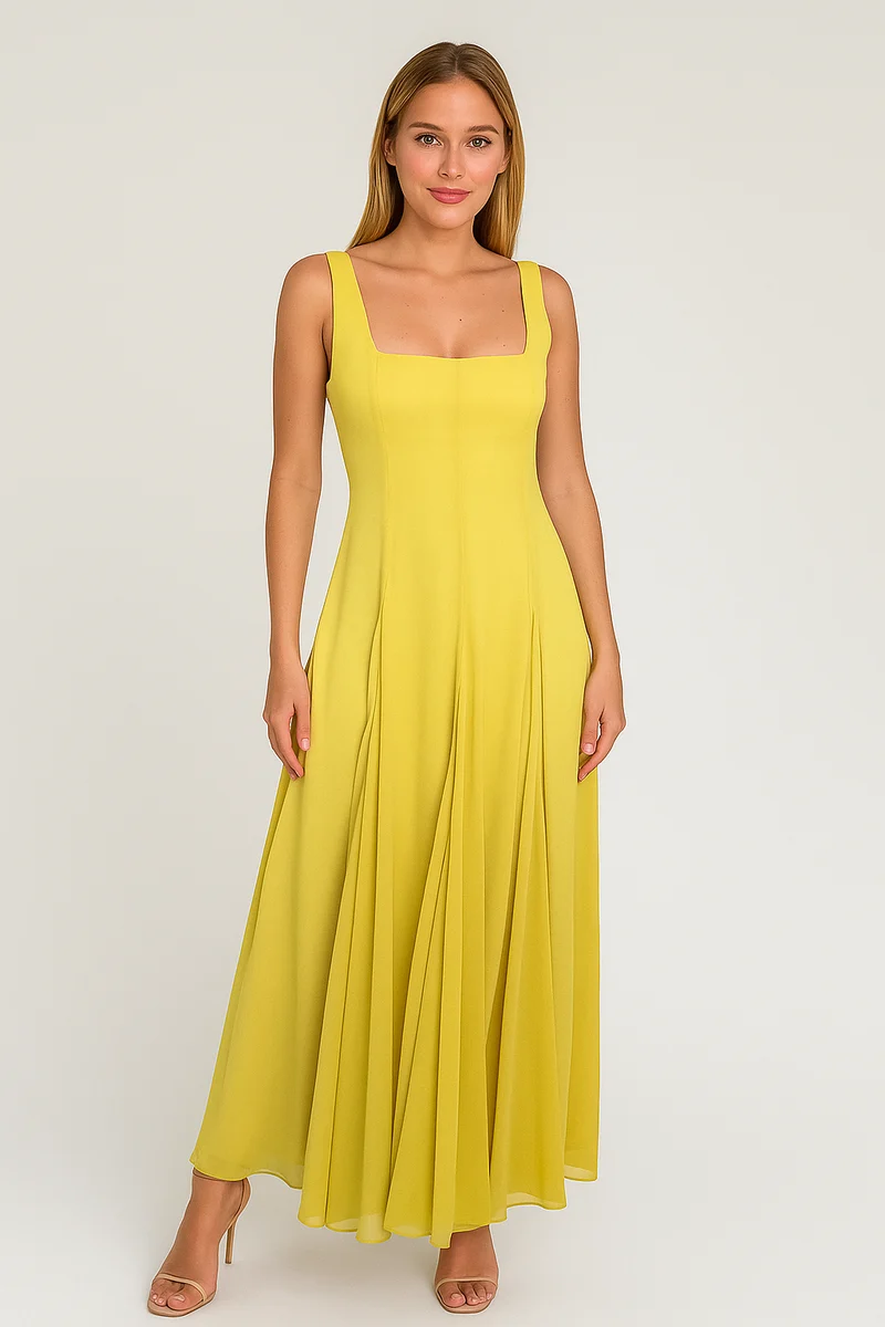 Elora Boho-Chic Lange Sommerkleid mit Trägern und quadrilliertem Halsausschnitt