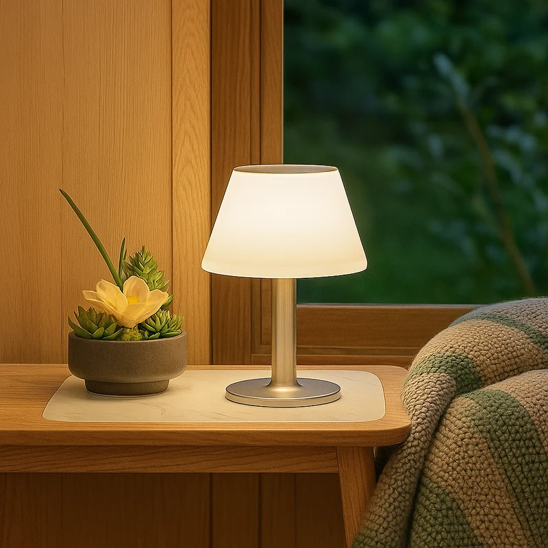 SunGlow – Elegante solide Tischlampe für Außenbereich Charme