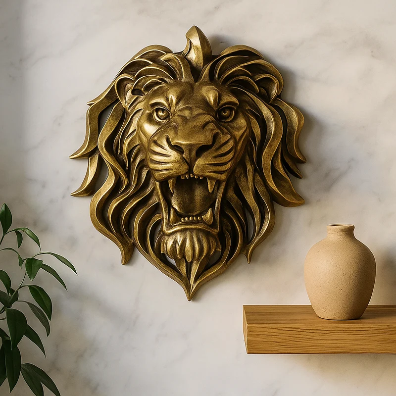 RegalRoar – Exquisite vergoldete Löwenkopfwandskulptur