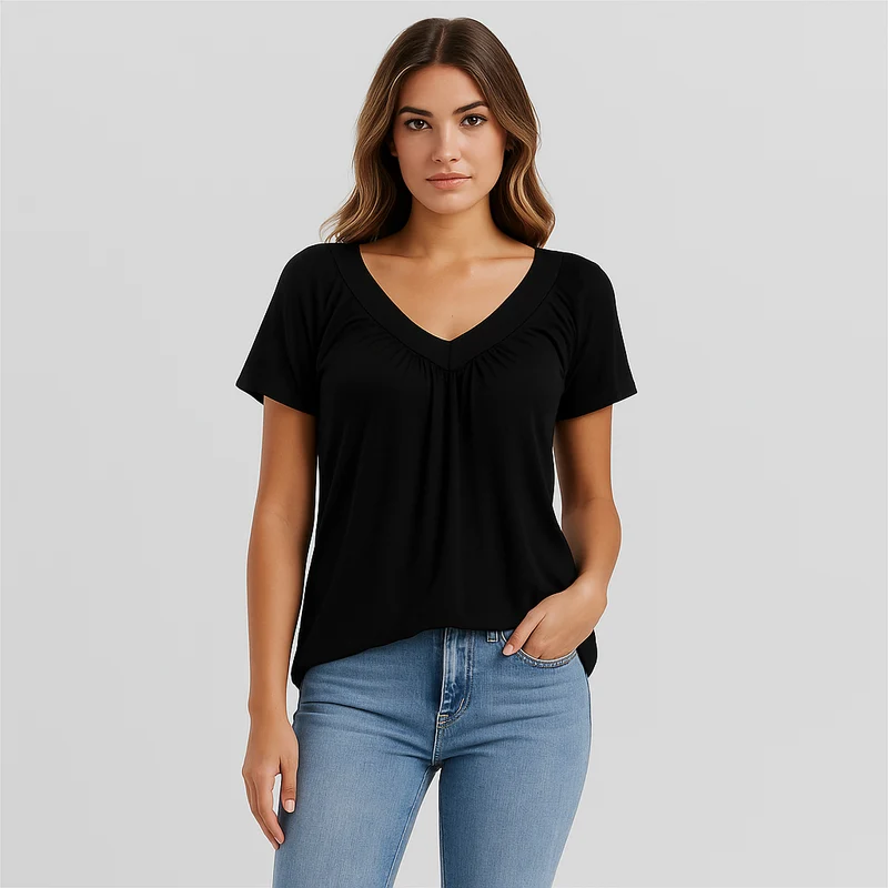 Malia – Lettierte Saisonsbluse mit plissiertem Vorderteil